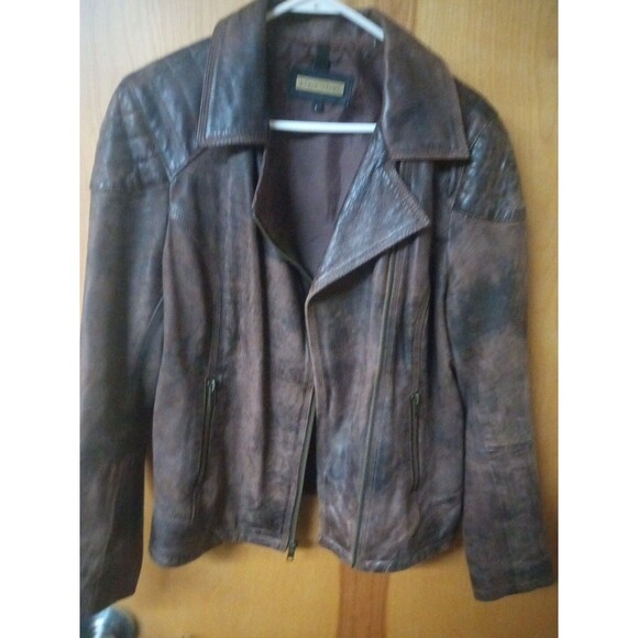 Black Rivet Brown Leather Jacket Zip to Close Sleeve/Pockets with Zippers SIZE L - Picture 5 of 5